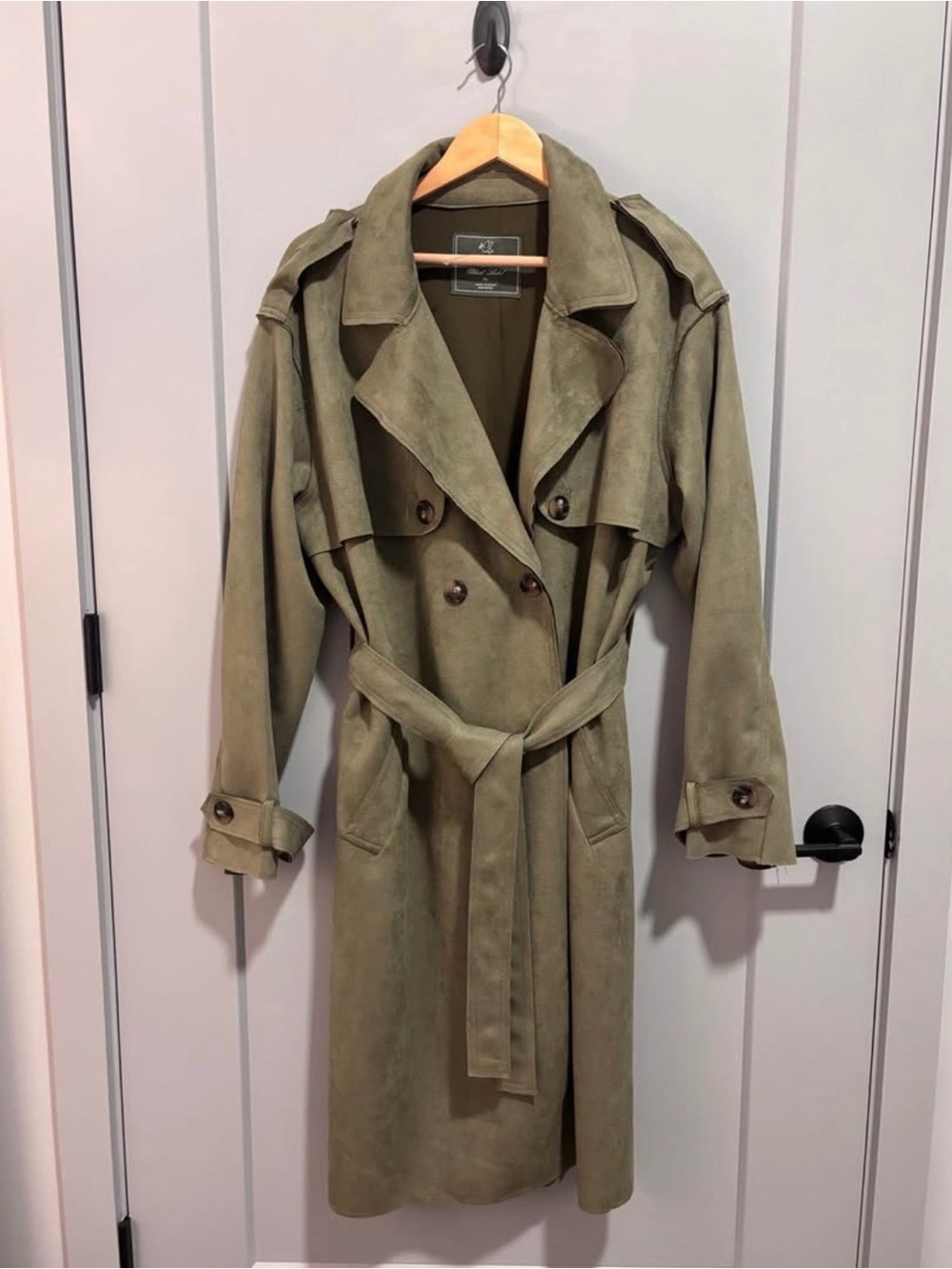 Love for Humanity Black Label Olive Green Faux Trench Coat Women’s XL NWT